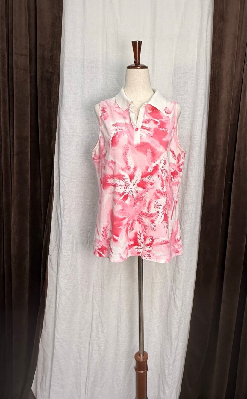 VTG Y2K Escada Sport Pink Palm Tree Tropical Sleeveless Polo Shirt Knit
XL